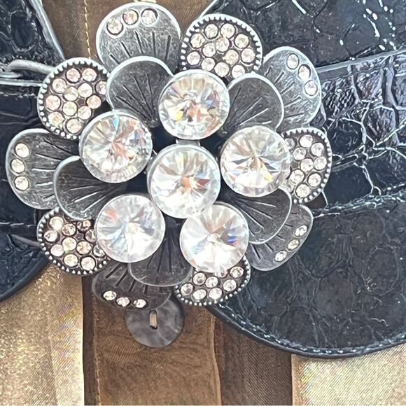 VINTAGE Black faux croc belt with giant rhinestones stretch back 42x3”/SZ 2X main image 14
